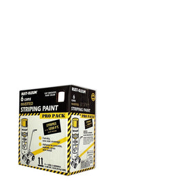 Rust-Oleum P2593849 striping paint on concrete highlights high visibility and quick-drying performance.