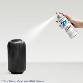 Rust-Oleum Painter's Touch 2X gloss clear spray dries to touch in 20 minutes.