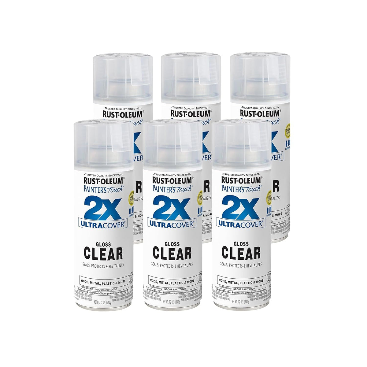 Rust-Oleum Painter's Touch 2X gloss clear spray can for fast, even coverage.