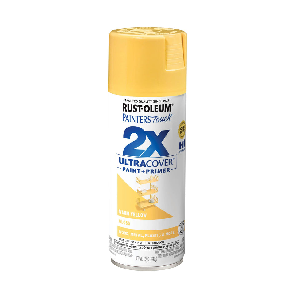 Rust-Oleum Painter's Touch 2X warm yellow can for interior and exterior projects.