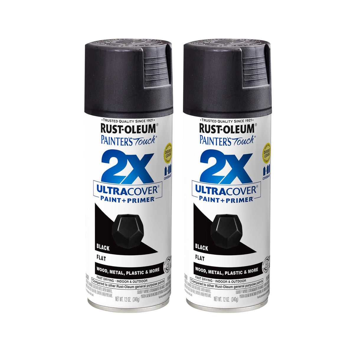 Rust-Oleum Painter's Touch 2X flat black spray can for even coverage on rough wood