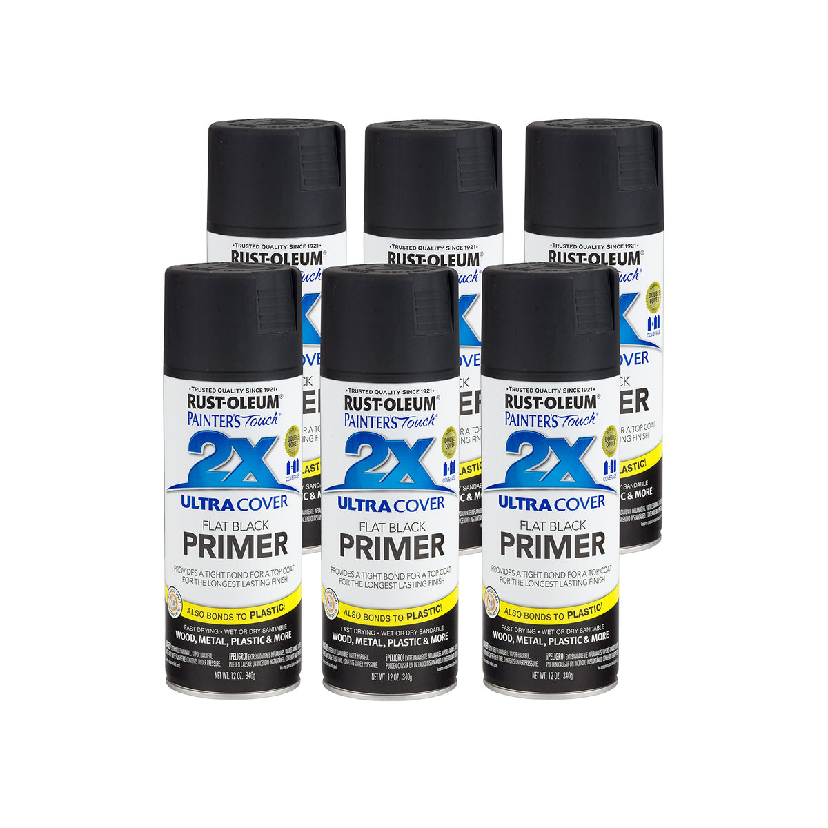 Rust-Oleum Painters Touch 2X Flat Black Primer can for quick-dry interior/exterior finish