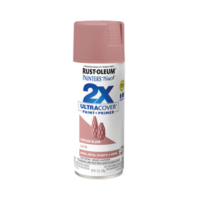 Rust-Oleum Painter's Touch 2X Satin Vintage Blush spray can for durable interior projects.