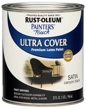 Rust-Oleum Painters Touch 2X Ultra Cover Canyon Black can for interior projects with satin finish.