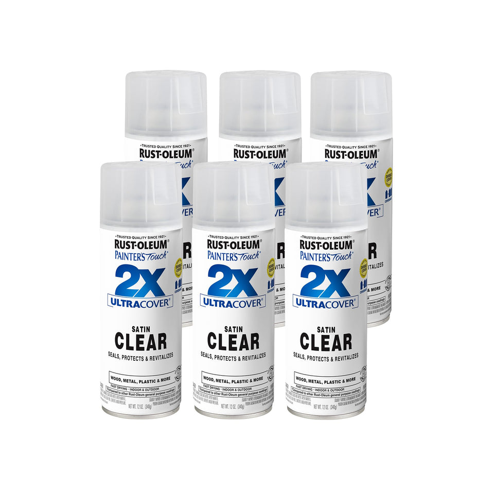 Rust-Oleum Painter's Touch 2X Ultra Cover satin clear spray can front view for durable satin finish