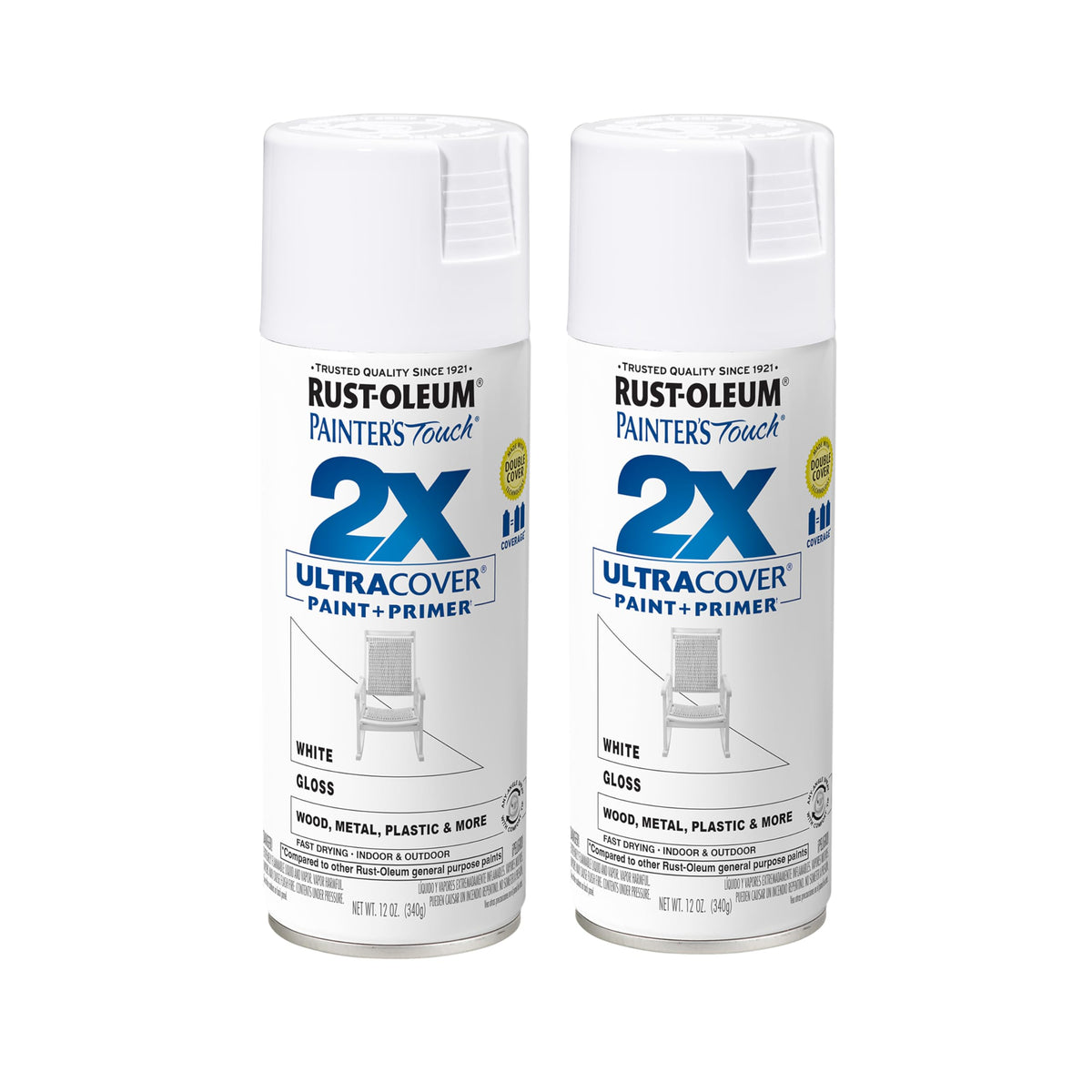 Rust-Oleum Painter's Touch 2X Ultra Cover gloss white spray paint can for bold interior projects
