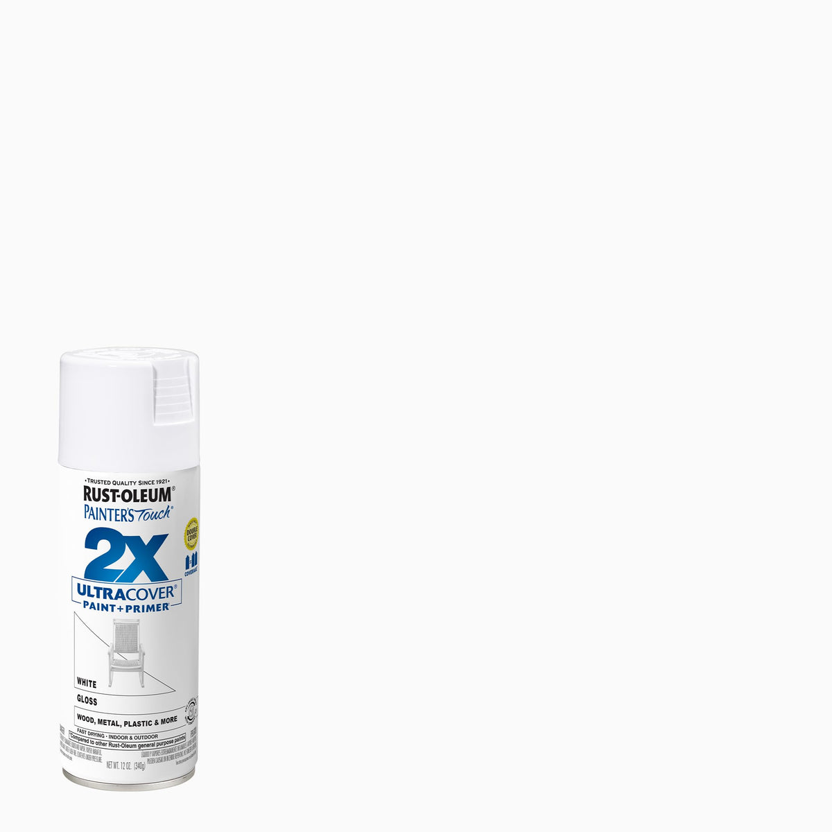 Rust-Oleum Painter's Touch 2X Ultra Cover gloss white spray with wide tip for easier spraying