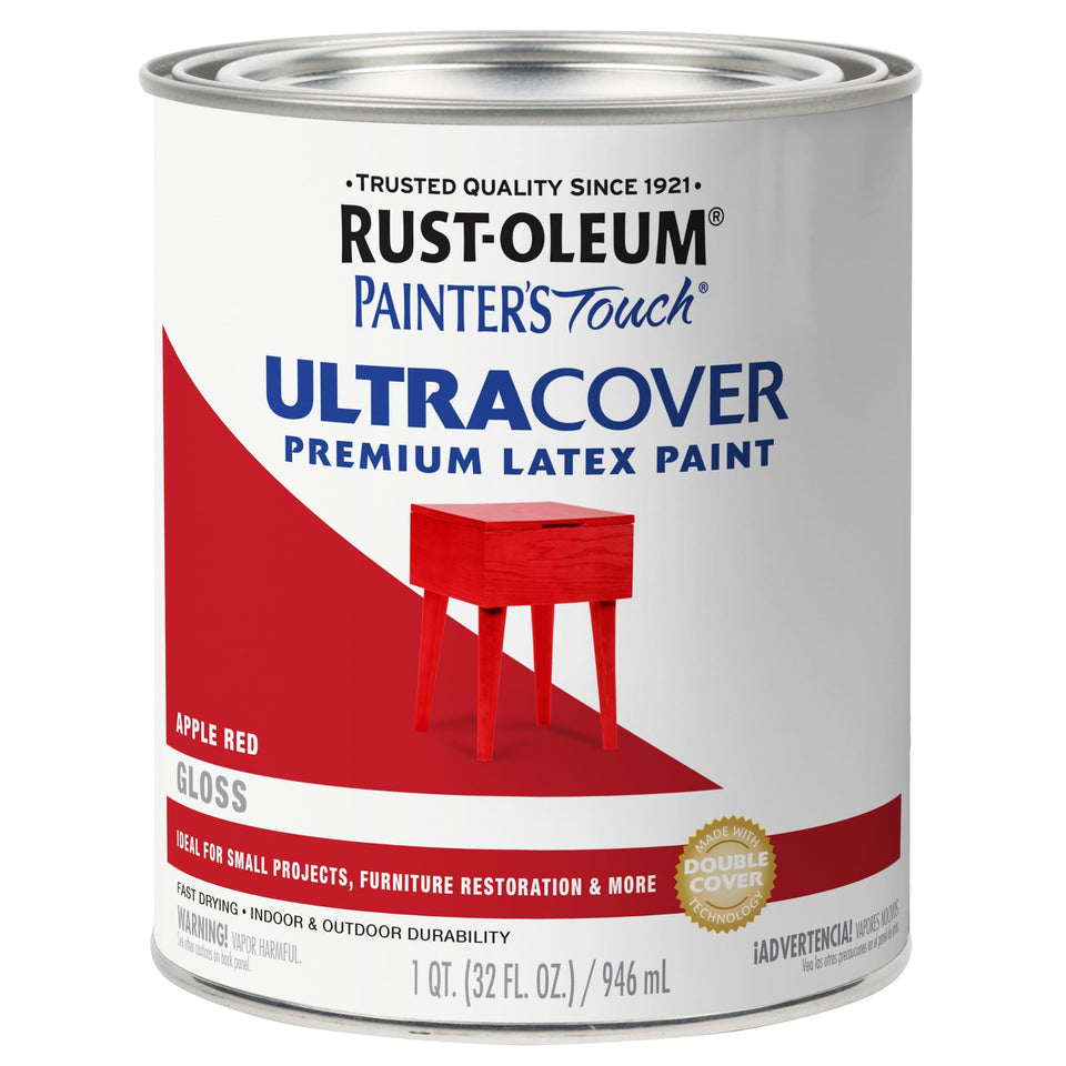 Rust-Oleum Painter's Touch brush-on paint Apple Red bottle delivers rich color and smooth coverage.