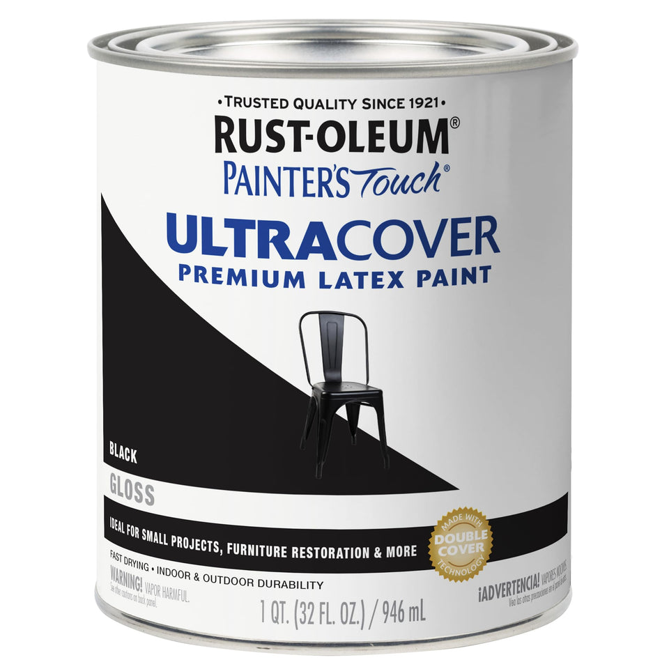 Rust-Oleum Painter's Touch gloss black bottle shows a durable finish for multiple surfaces