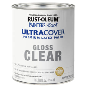 Rust-Oleum Painter's Touch gloss clear bottle close-up shows smooth finish