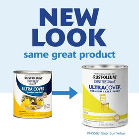 Rust-Oleum Painter's Touch Sun Yellow applied to wood for a glossy, durable finish.
