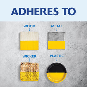 Rust-Oleum Painter's Touch Sun Yellow on metal provides protective gloss.
