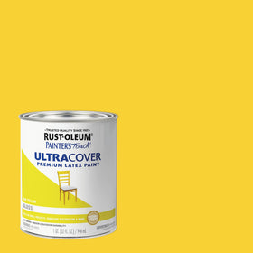 Rust-Oleum Painter's Touch Sun Yellow gloss on wood surface.