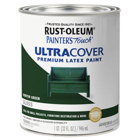 Rust-Oleum Painter's Touch Ultra Cover gloss Hunter Green bottle for quick indoor or outdoor refresh.
