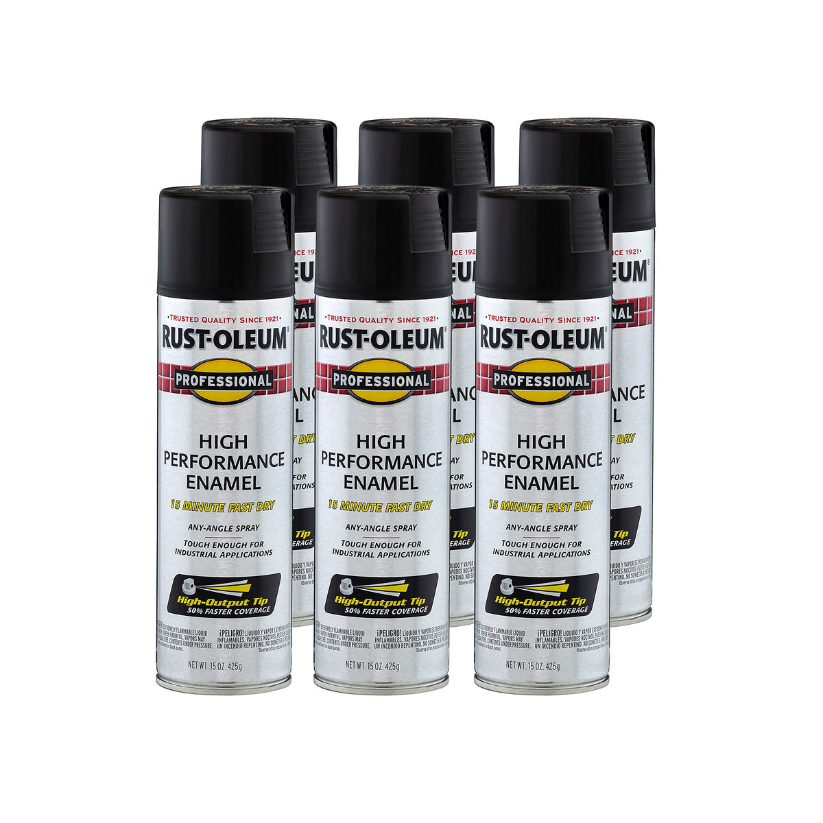 Rust-Oleum Professional enamel spray provides coverage on metal and wood surfaces.