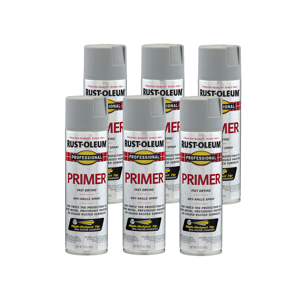 Rust-Oleum Professional Primer Spray 15 oz can in flat gray for metal and wood prep.