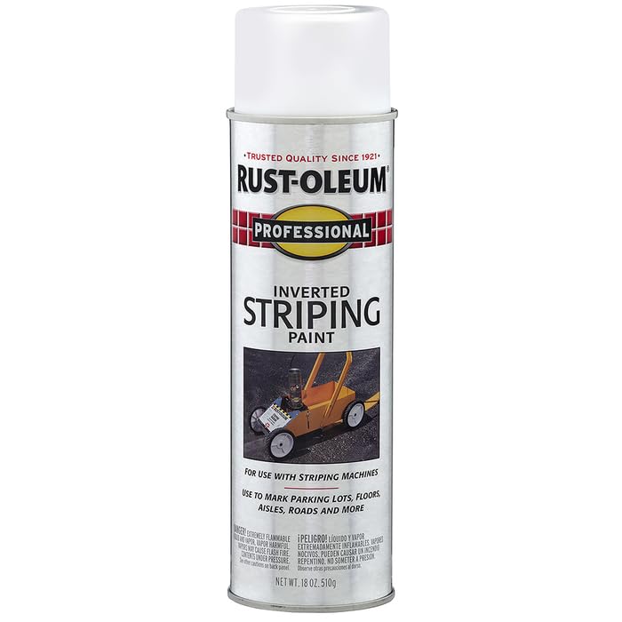 Rust-Oleum Professional striping paint highlights durable adhesion and quick-dry finish on surfaces.