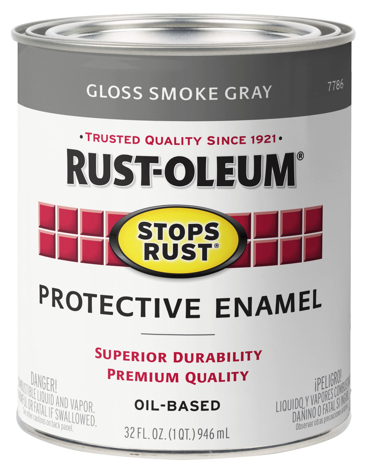 Rust-Oleum Stops Rust protective enamel paint can in Smoke Gray showing the product packaging