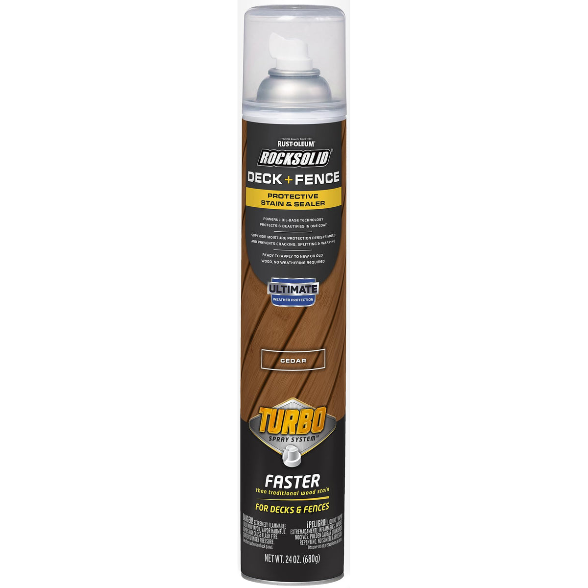 RockSolid Deck+Fence stain bottle applying for even color on wood.