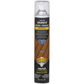 RockSolid Deck+Fence stain bottle applying for even color on wood.