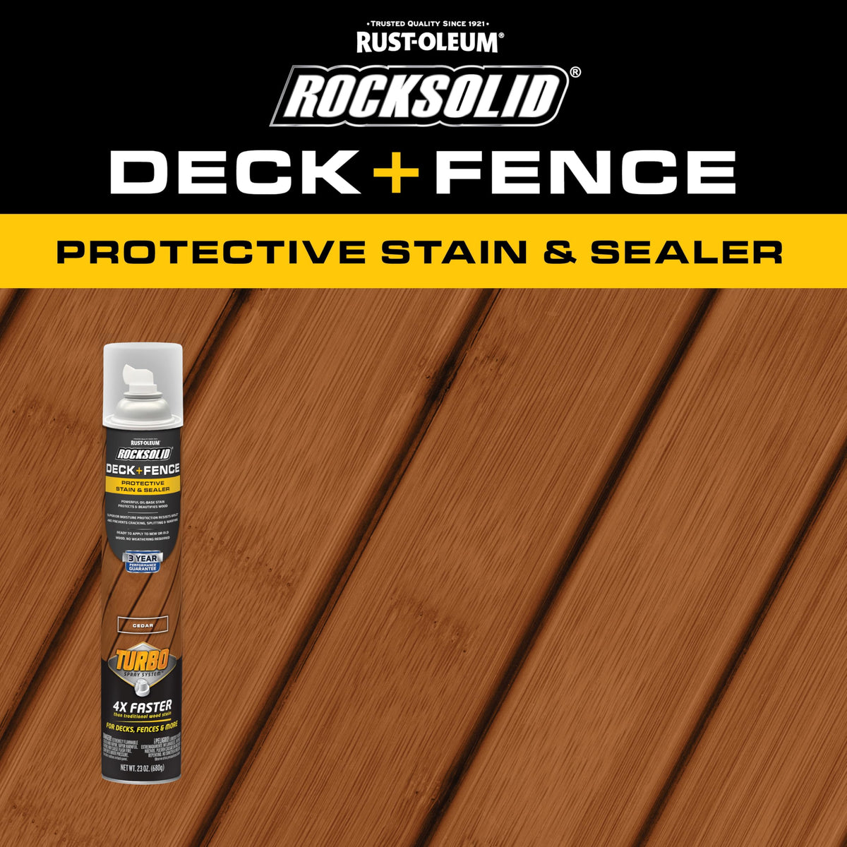RockSolid deck-fence wood being sealed on weathered boards for protection.