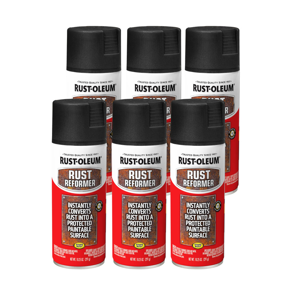 Rust-Oleum Rust Reformer applying on a rusted can surface to create a paintable base.