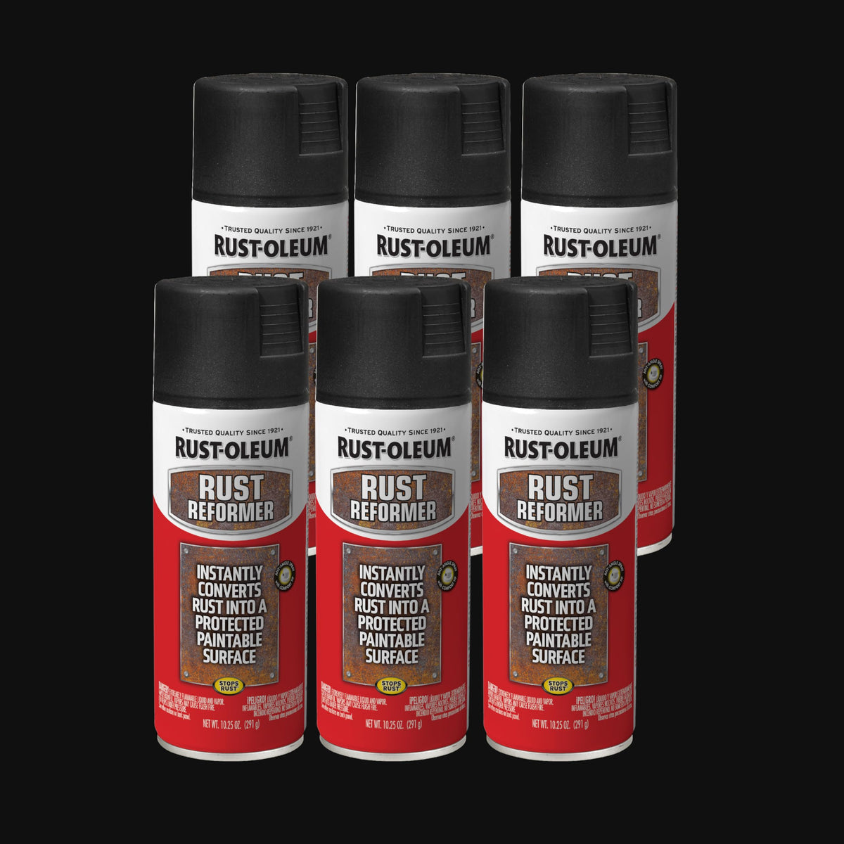 Rust-Oleum Rust Reformer converts rust on metal to a flat black surface for coating.