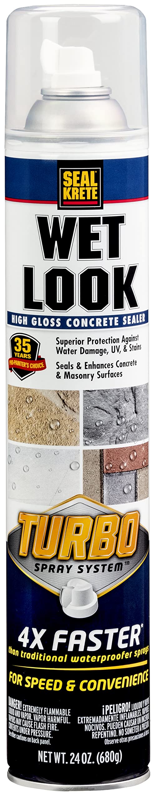 Rust-Oleum Seal-Krete Wet Look Turbo Spray bottle for high-gloss exterior protection.