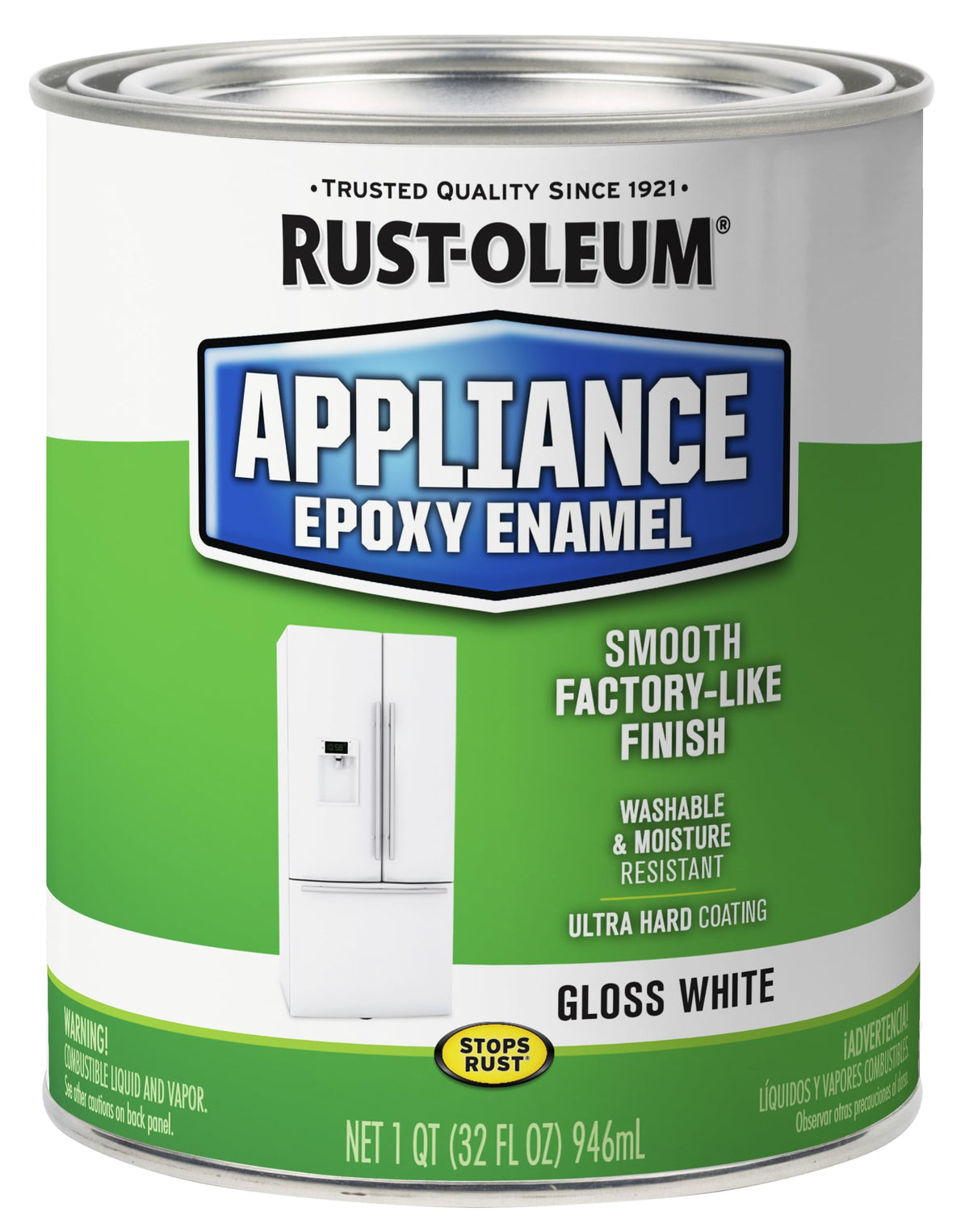 Rust-Oleum Specialty Appliance Epoxy Paint gloss white can for durable indoor refinishing.