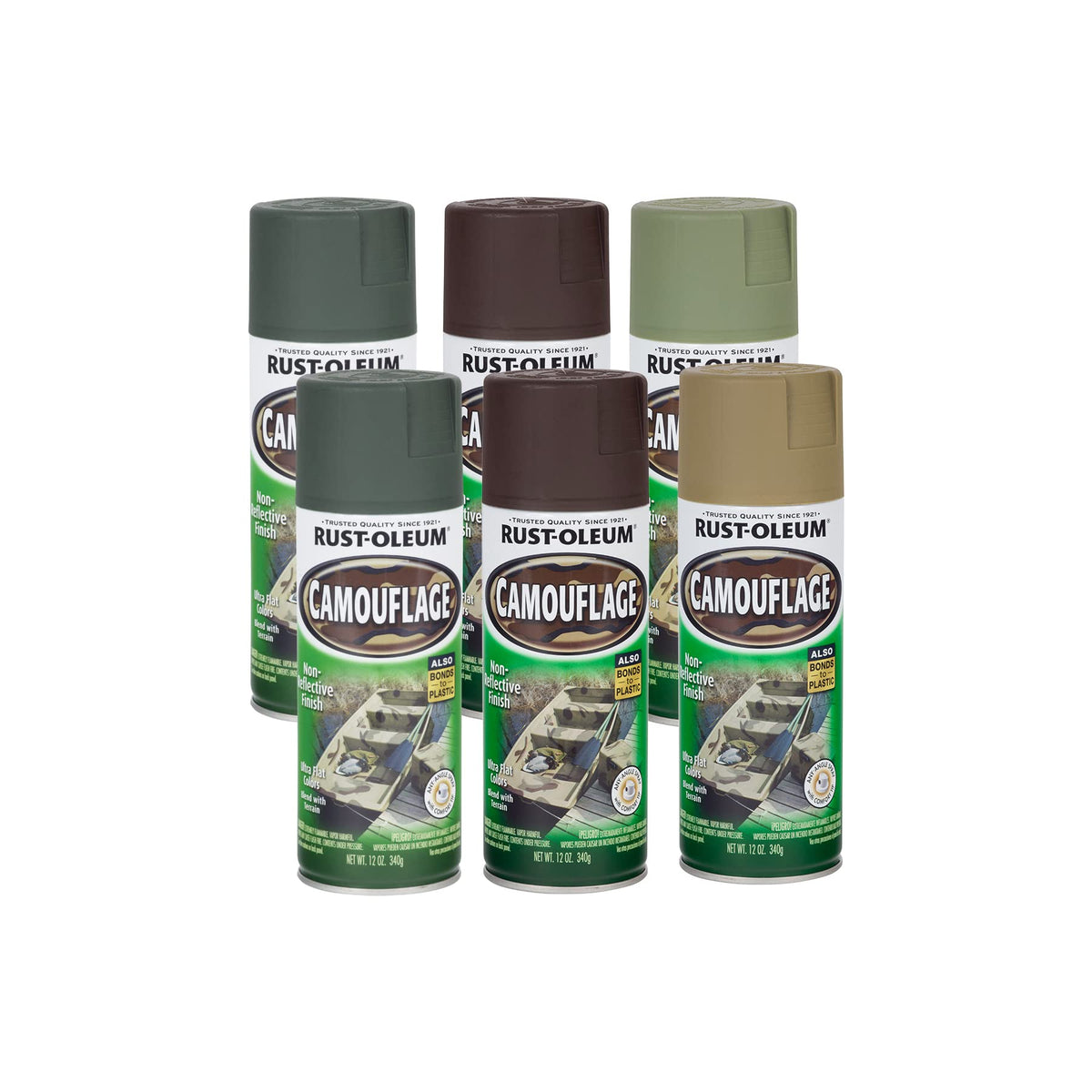 Rust-Oleum camouflage spray can army green dries fast for camo on vehicles or stands