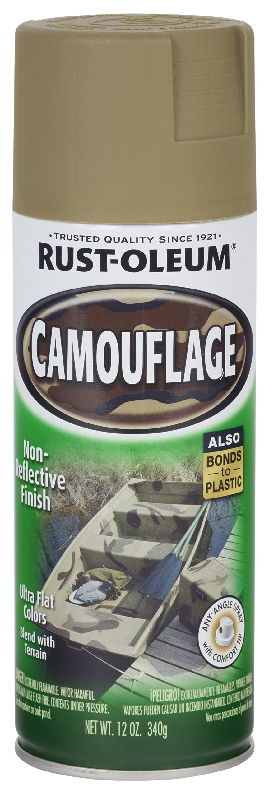 Rust-Oleum camouflage spray dries quickly for fast touch-ups and reuse