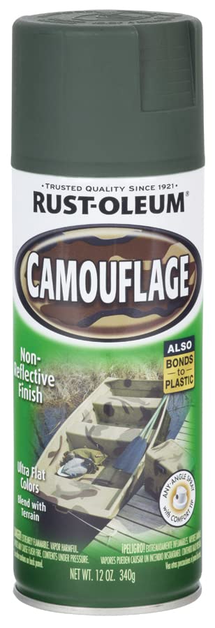 Rust-Oleum camouflage spray on wood surfaces enhances concealment for outdoor projects