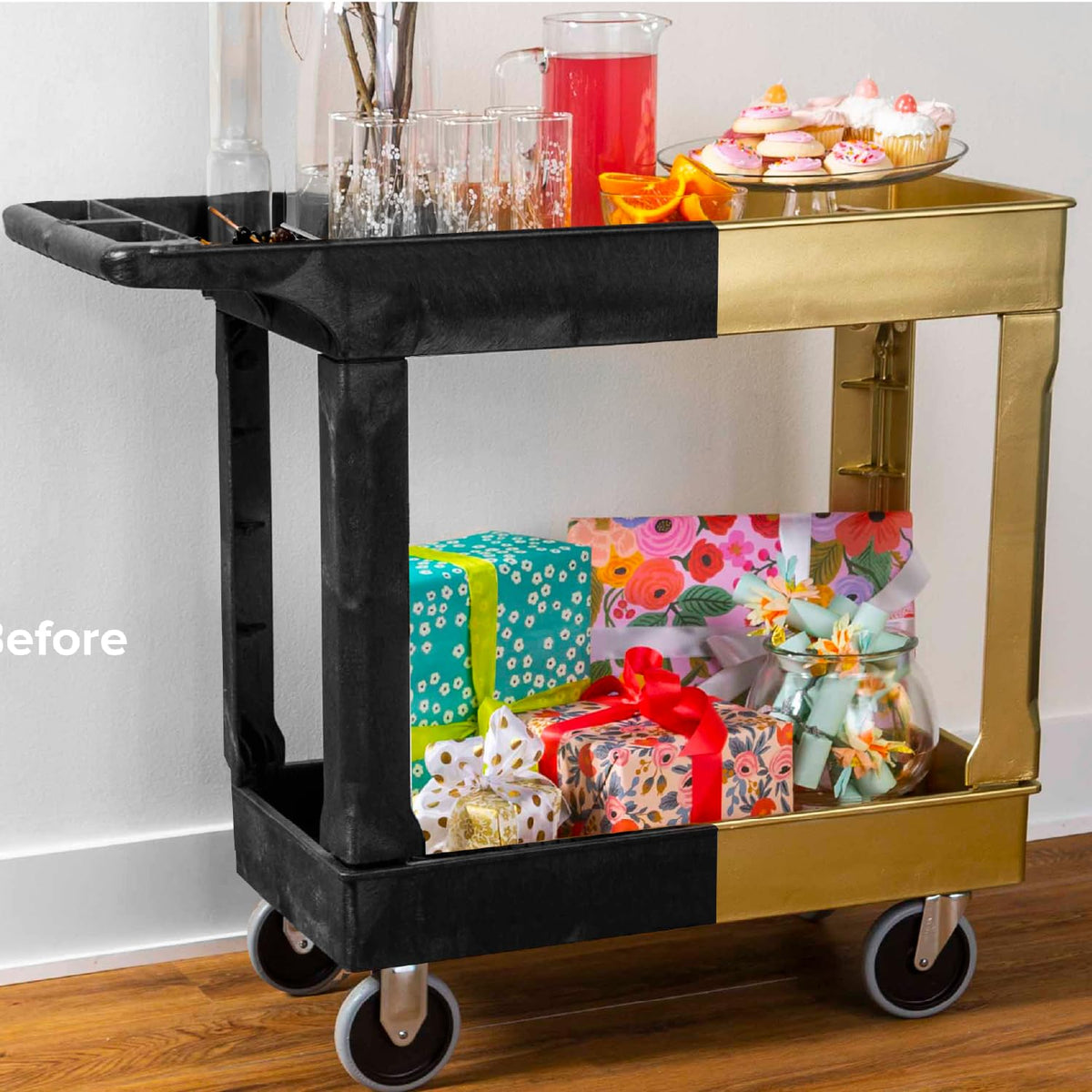 Rust-Oleum Specialty Metallic Spray Gold on plaster yields a bold metallic look.