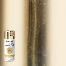 Rust-Oleum Specialty Metallic Spray Gold on wood creates a shiny interior accent.