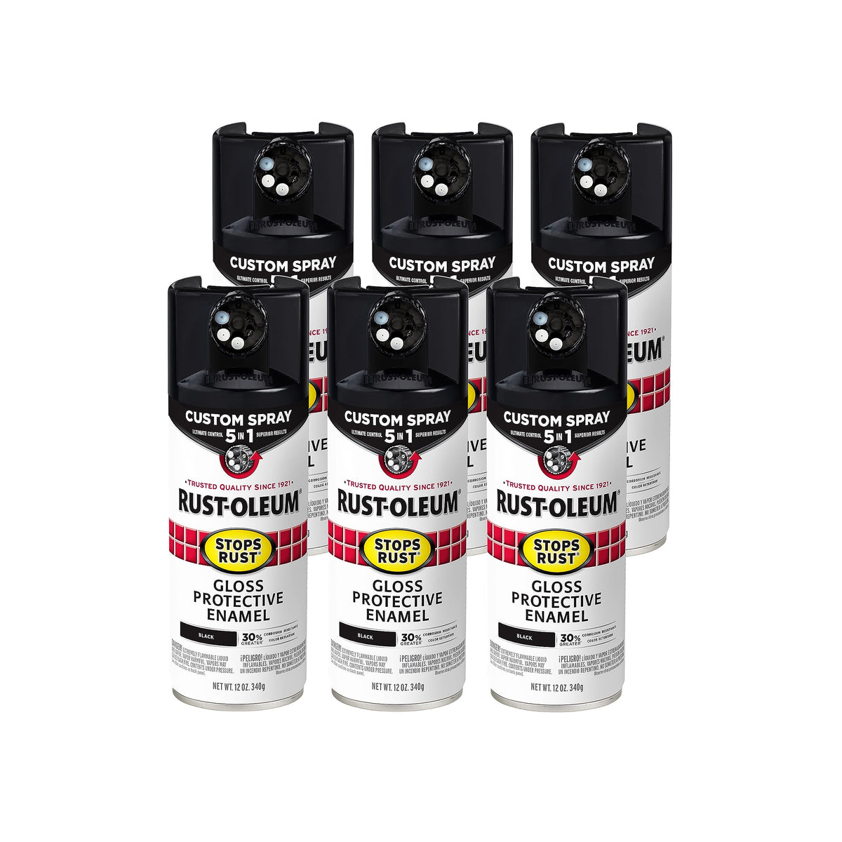 Rust-Oleum Stops Rust 5-in-1 dial displaying five spray options for control.