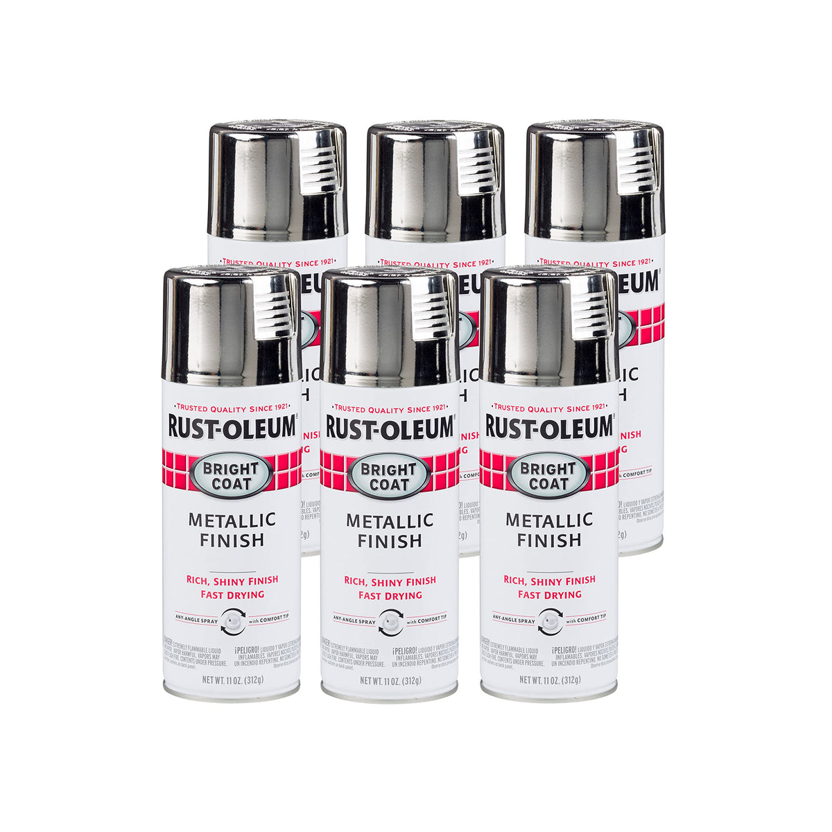 Rust-Oleum Stops Rust Bright Coat Chrome spray 11 oz for a bright metallic chrome on metal surfaces.