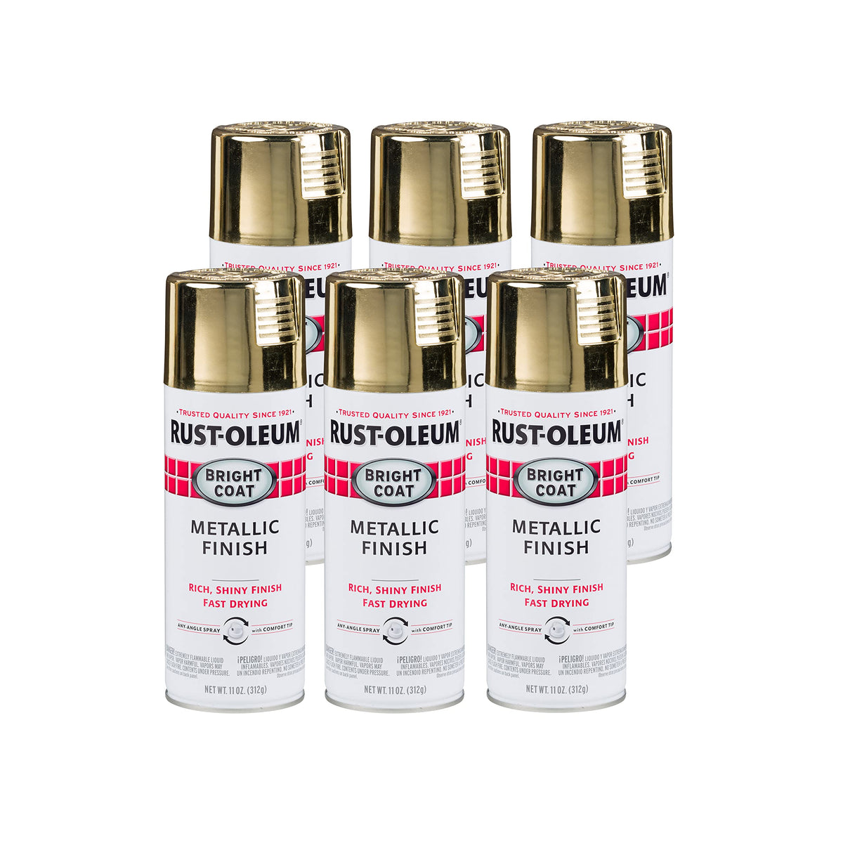 Rust-Oleum Stops Rust Bright Coat Gold spray paint on metal surface showing durable metallic shine