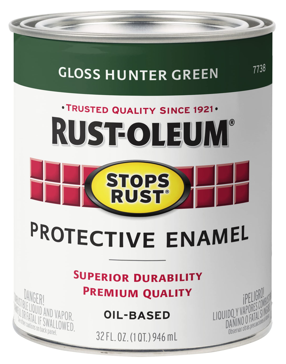 Rust-Oleum Stops Rust brush-on paint in gloss hunter green protects metal surfaces with a durable finish