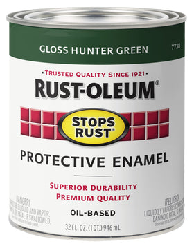 Rust-Oleum Stops Rust brush-on paint in gloss hunter green protects metal surfaces with a durable finish