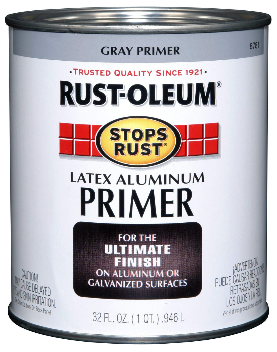 Rust-Oleum Stops Rust flat aluminum primer bottle ready for durable adhesion on metal