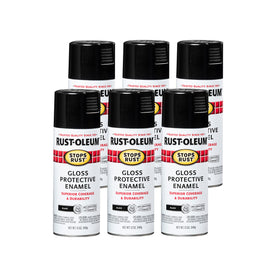 Rust-Oleum Stops Rust gloss black spray paint protects metal and wood surfaces.