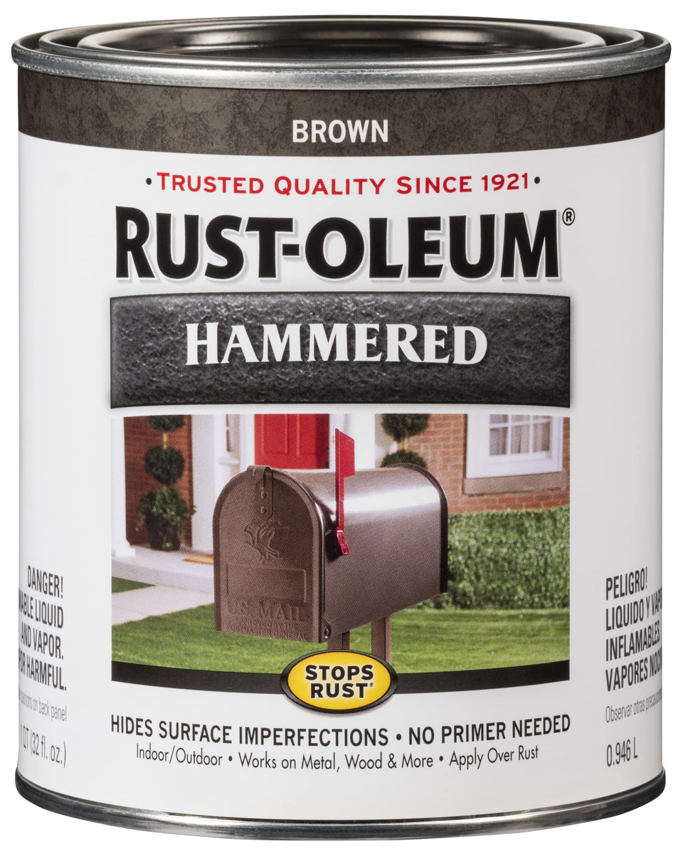 Rust-Oleum Stops Rust Hammered brown quart can showing durable rust protection
