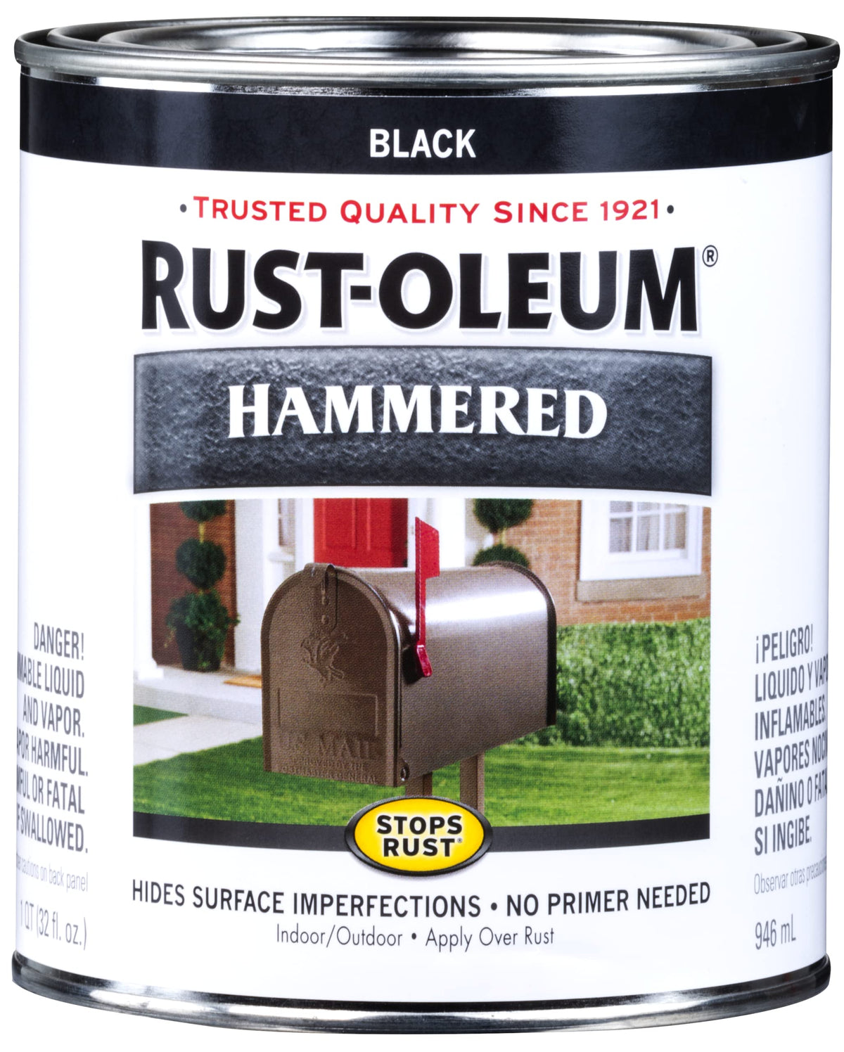 Rust-Oleum Stops Rust Hammered Finish bottle shows durable protection for metal surfaces