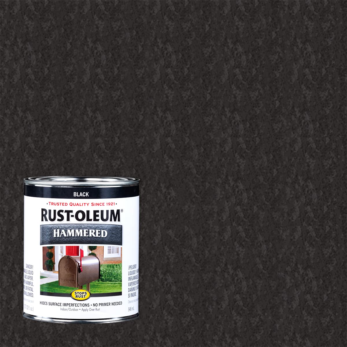 Rust-Oleum Stops Rust Hammered Finish brush-stroke demonstrates even coverage over rough metal