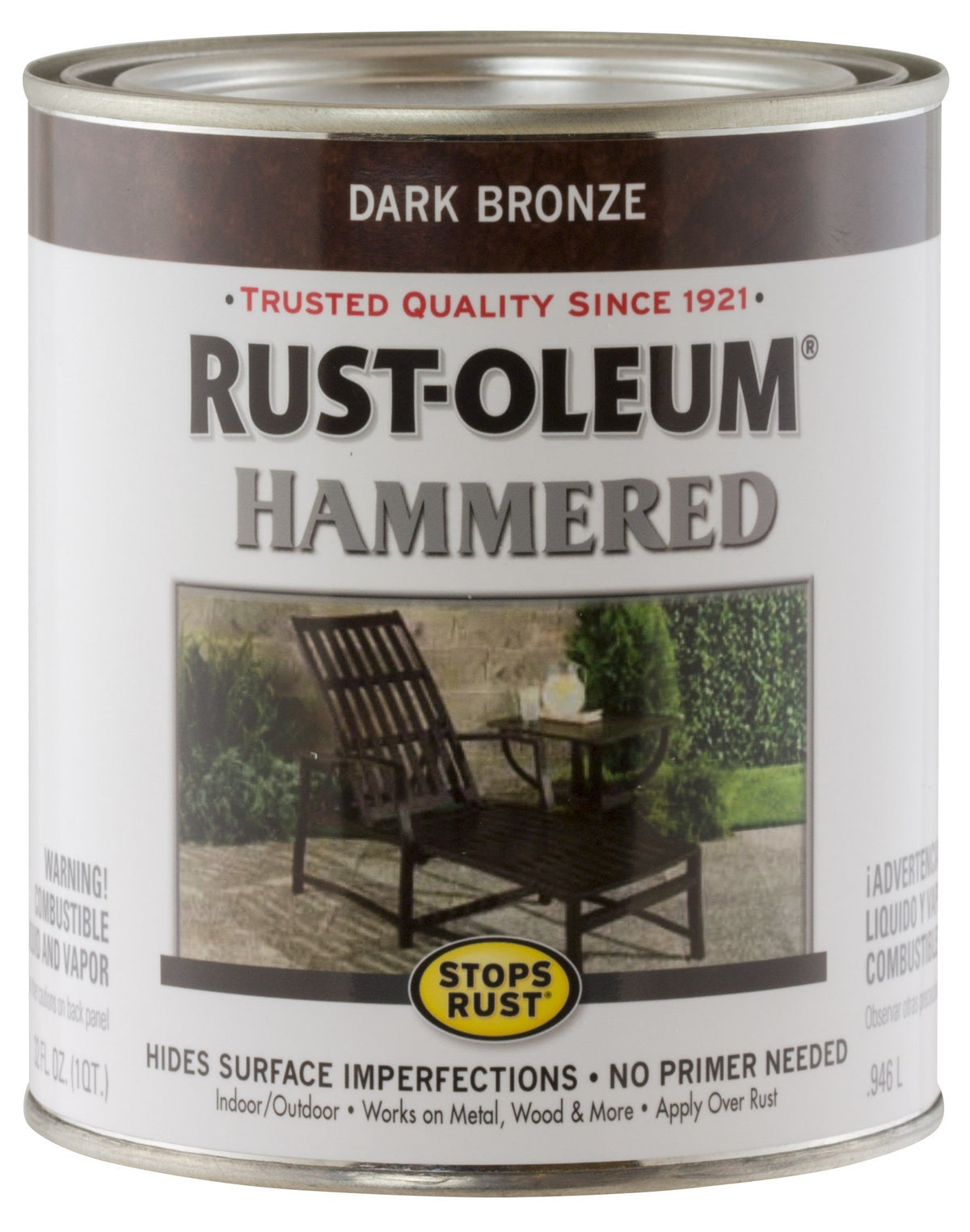 Rust-Oleum Stops Rust hammered finish paint in dark bronze quart can protects metal surfaces from rust.