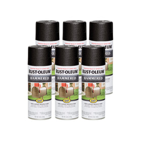 Rust-Oleum Stops Rust Hammered spray paint can shows black finish protecting metal surfaces.