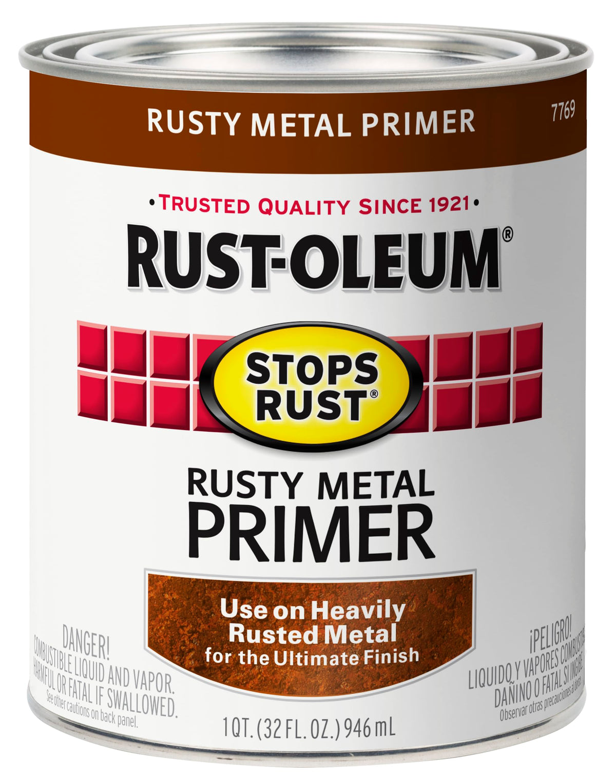 Rust-Oleum Stops Rust rusty metal primer on rusted surface ready for topcoat.