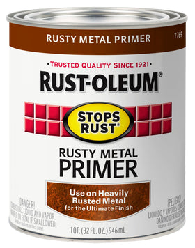 Rust-Oleum Stops Rust rusty metal primer on rusted surface ready for topcoat.