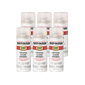 Rust-Oleum Stops Rust spray can front showing crystal-clear protection for metal and more