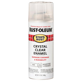 Glossy crystal-clear finish sample from Rust-Oleum Stops Rust on a surface